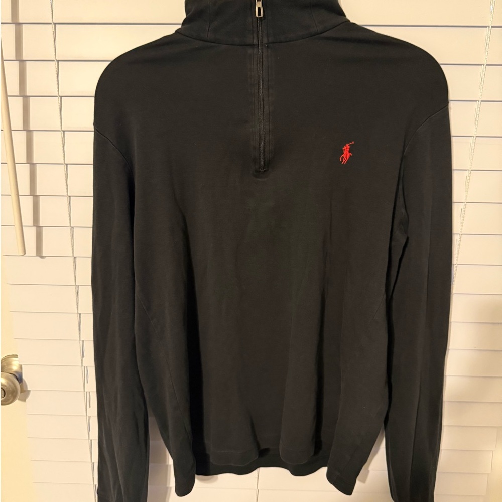 Polo by Ralph Lauren Black Half-Zip Sweatshirt with Red Logo